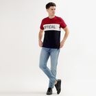 Men's Deep Burgundy Cotton Round Neck Colorblock T-Shirt, Maroon, small image number null