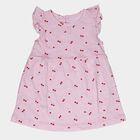 Infants' Pink and White Regular Fit Cherry Printed Striped Frock, Pink, small