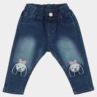Infants Blue Straight Fit Embroidered Jeans, मध्यम नीला, small