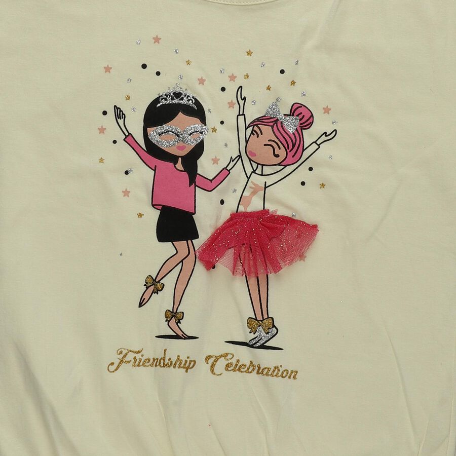 Girls Yellow Cotton Round Neck Casual T-Shirt, पीला, large