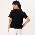 Women's Black Cotton Round Neck Minimalist T-Shirt, Black, small