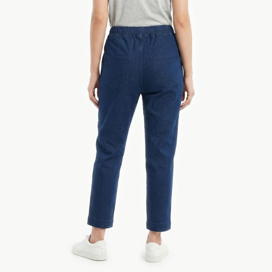 Women's Navy Blue Slim Fit Drawstring Jeans, Dark Blue, large