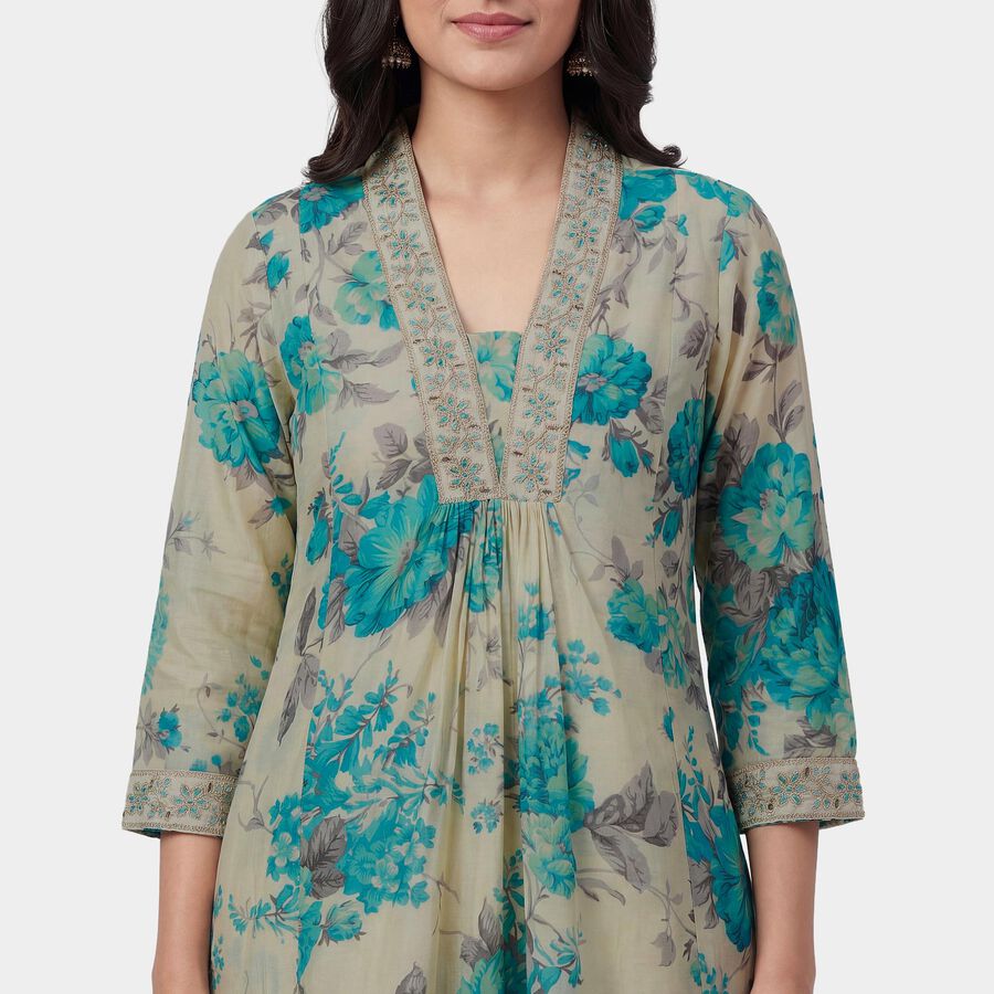 Women's Deep Teal Blue Printed Ethnic Set, Teal Blue, large