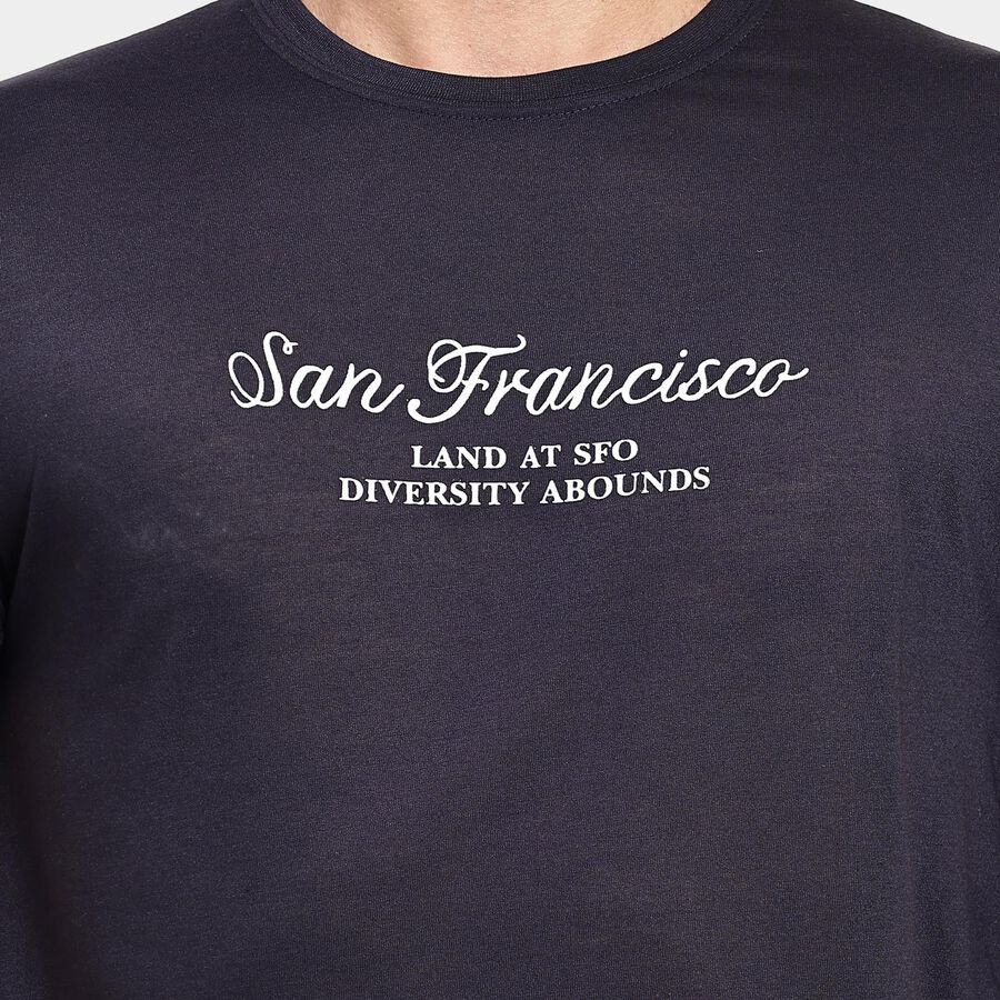 Men's Round Neck Half Sleeves T-Shirt, नेवी ब्लू, large