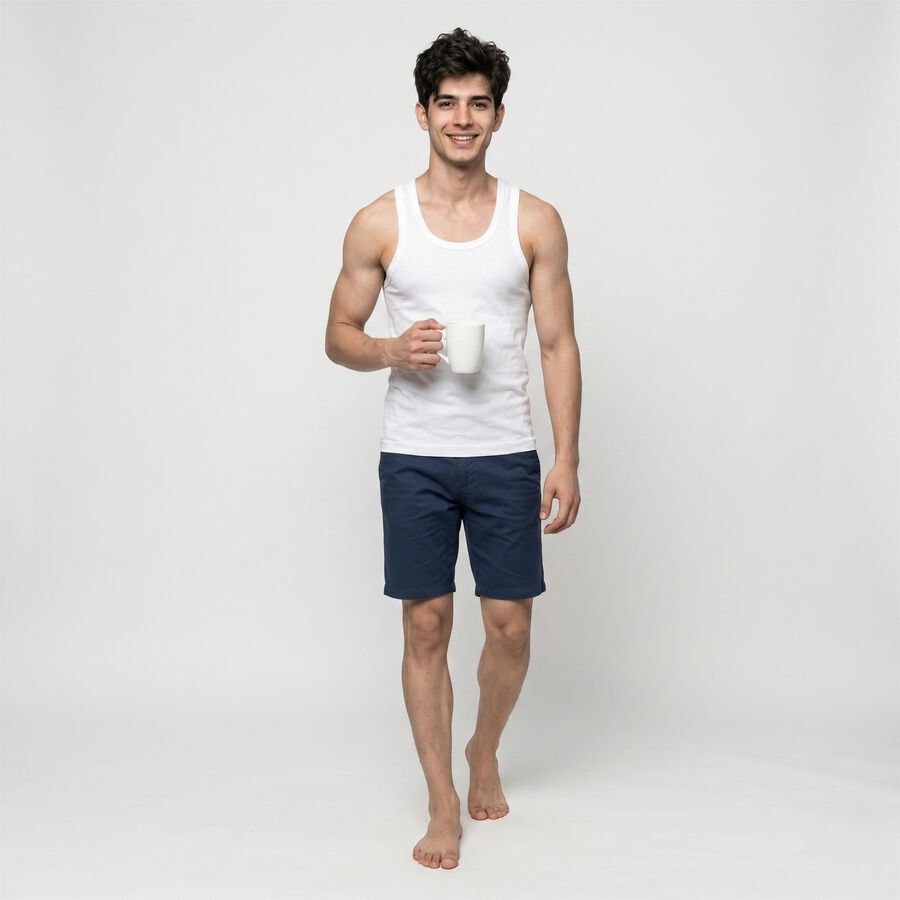 Men's White Cotton Round Neck Sleeveless Vest, सफ़ेद, large