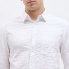 Men's White Cotton Full Sleeve Classic Collar Textured Shirt, White, small