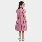 Girls' Pink Fit and Flare Embellished Bow Frock, गुलाबी, small