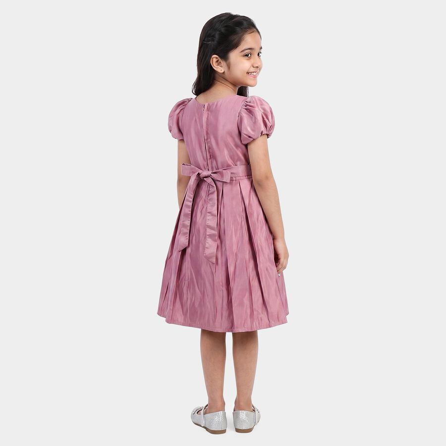 Girls' Pink Fit and Flare Embellished Bow Frock, गुलाबी, large