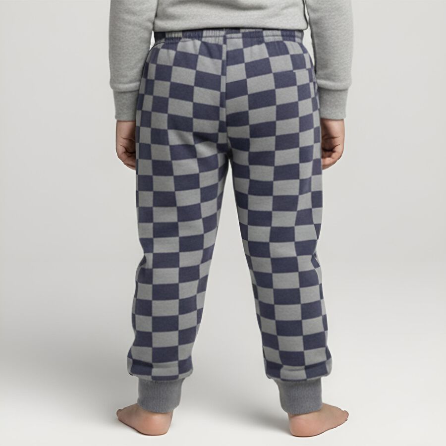 Boys' Navy Blue and Grey Checkered Elastic Waist Pyjama, मध्यम नीला, large image number null