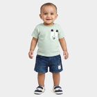 Infants' Mint Green 100% Cotton Round Neck Striped Baba Suit, Light Green, small