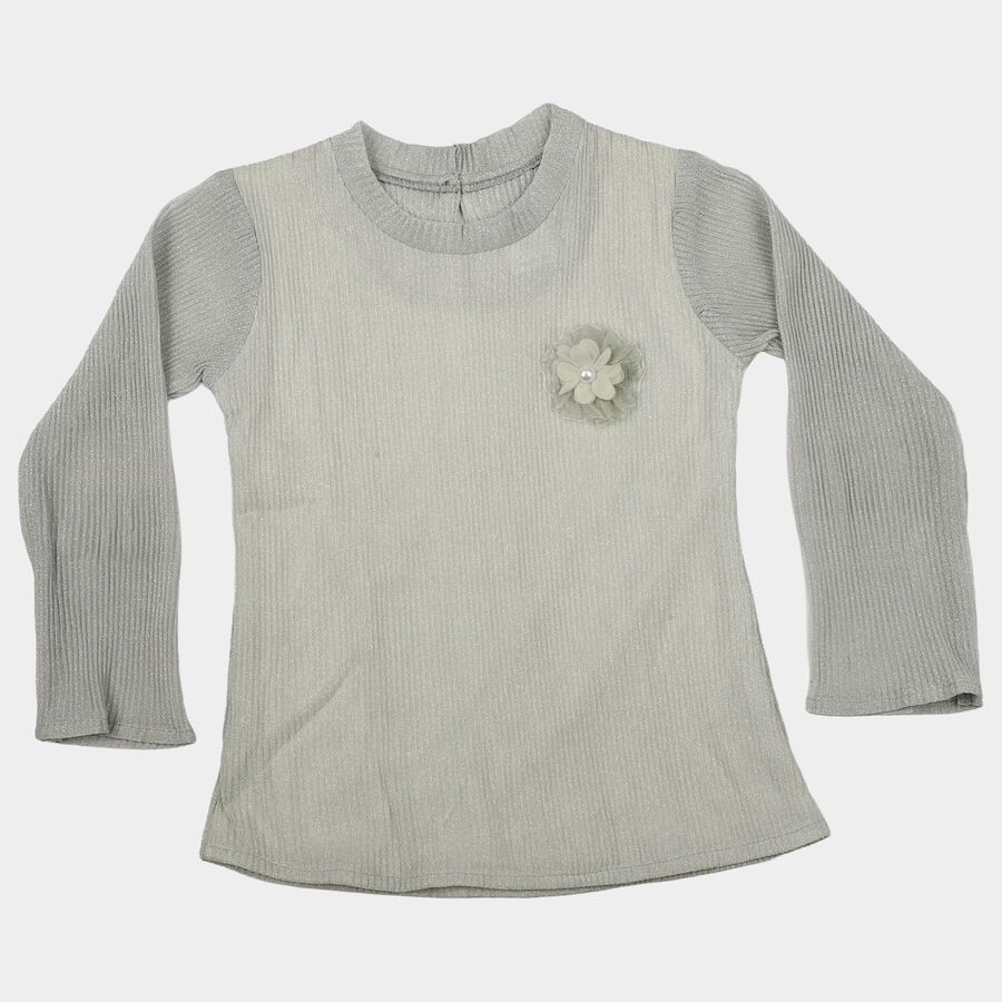 Girls Off White Round Neck Regular Top, ऑफ व्हाइट, large