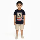 Boys' Navy Cotton Round Neck Graphic Baba Suit, Navy Blue, small image number null