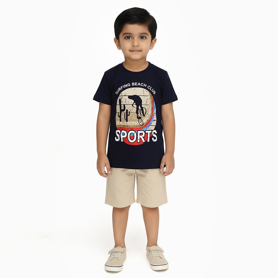 Boys' Navy Cotton Round Neck Graphic Baba Suit, Navy Blue, large image number null