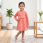 Girls' Coral Floral Printed Fit and Flare Frock, Coral, small