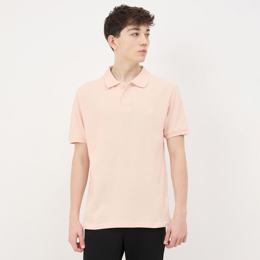 Men's Light Pink Cotton Polo Neck Casual T-Shirt, Light Pink, large