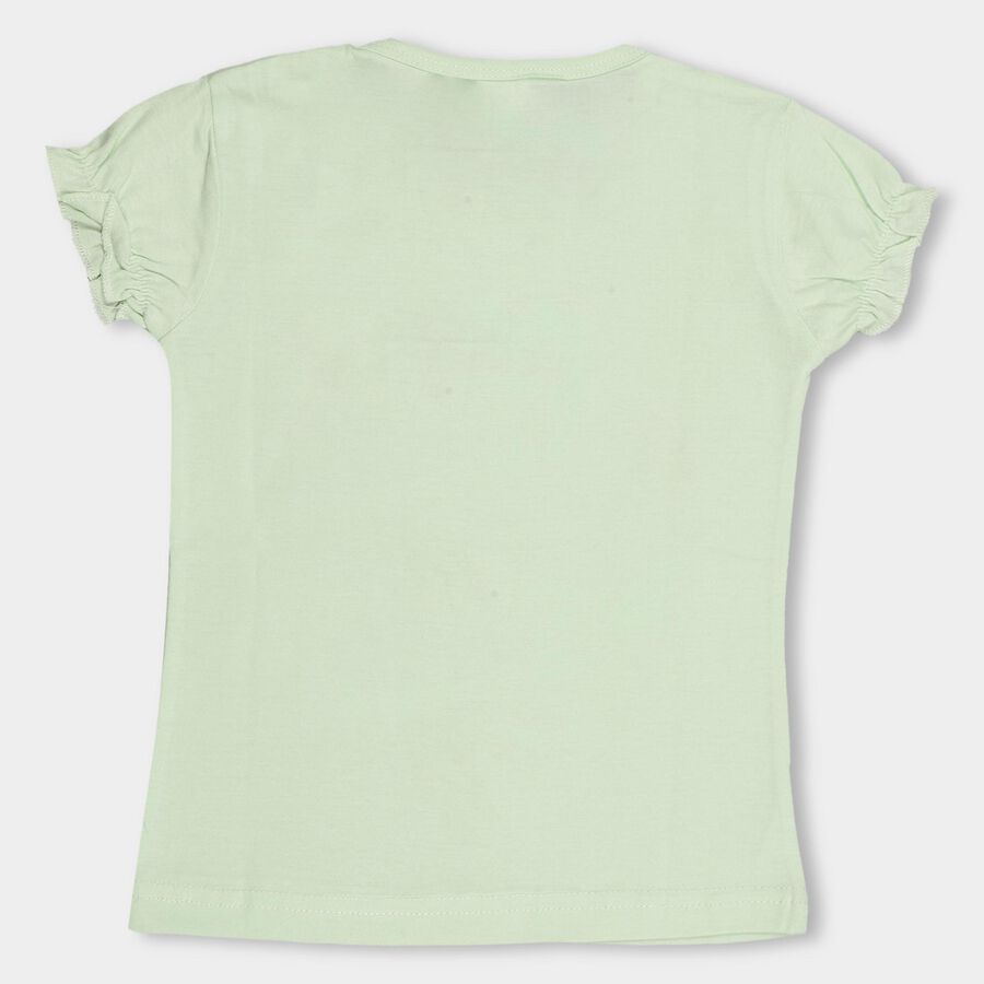 Girls' Light Sage Green Cotton Round Neck Casual T-Shirt, Light Green, large