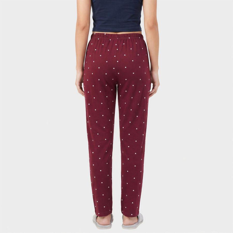 Women's Wine Straight Fit Heart Printed Lounge Pyjama, वाइन, large