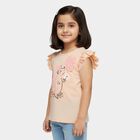 Girls Light Peach Cotton Round Neck Ruffle Sleeve Graphic T-Shirt, हल्का गुलाबी, small image number null
