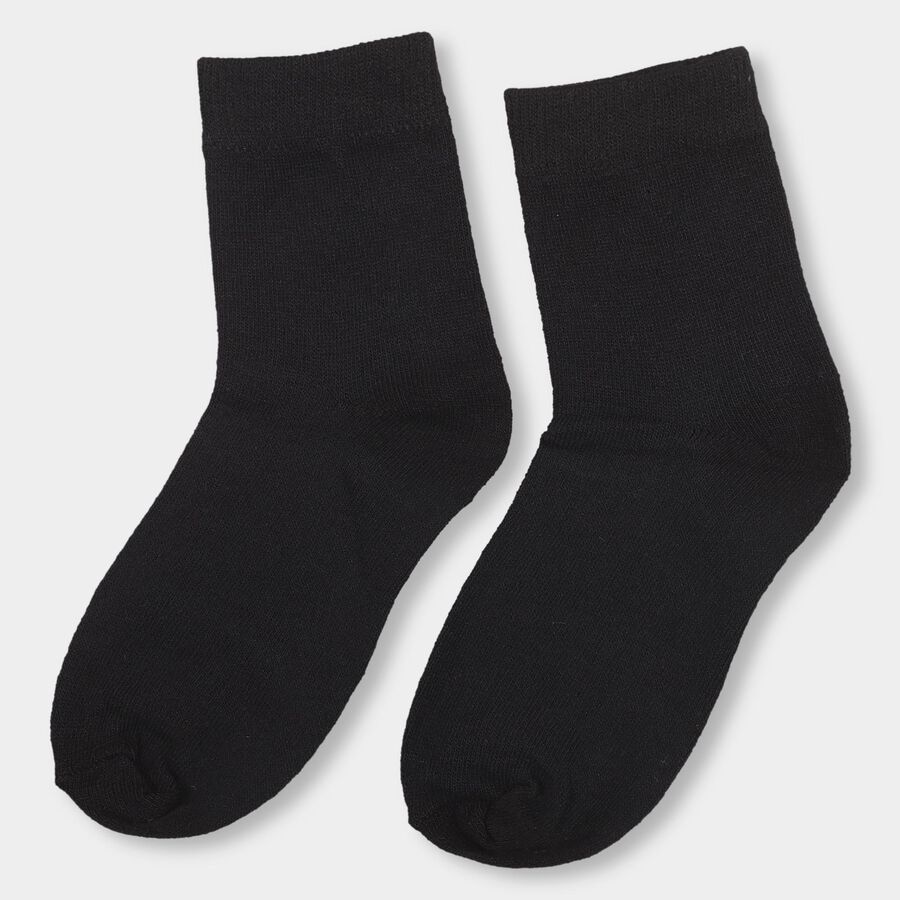 Boys' Jet Black Regular Fit Plain Socks Pack of 1, काला, large