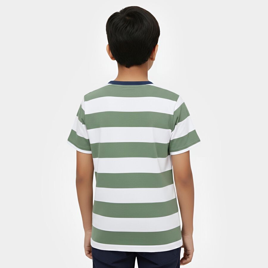 Boys Green Cotton Round Neck Adventure Printed T-Shirt, गहरा हरा, large