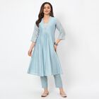 Women's Blue Round Neck Solid Kurta, हल्का नीला, small