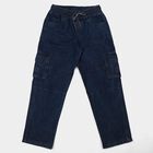 Boys' Navy Blue Straight Fit Cargo Jeans, मध्यम नीला, small