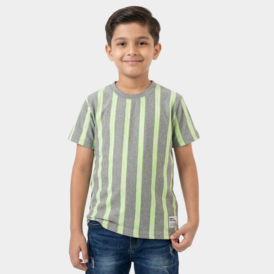 Boys Grey Crew Neck Casual Boys T-Shirt, हल्का ग्रे, large