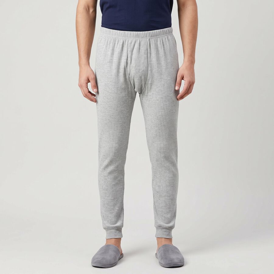 Men's Grey Ribbed Long Johns Thermal, मिश्रित हल्का ग्रे, large