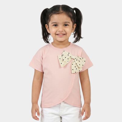 Girls Pink Cotton Round Neck Regular T-Shirt
