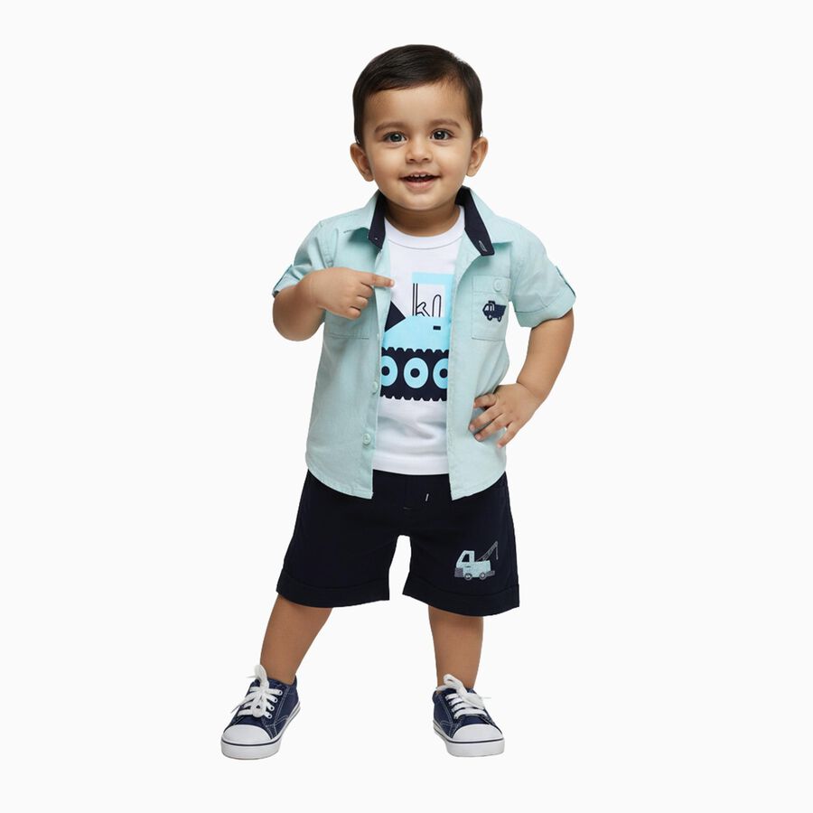 Infants' Light Blue Cotton Collared Embroidered Baba Suit, हल्का नीला, large image number null