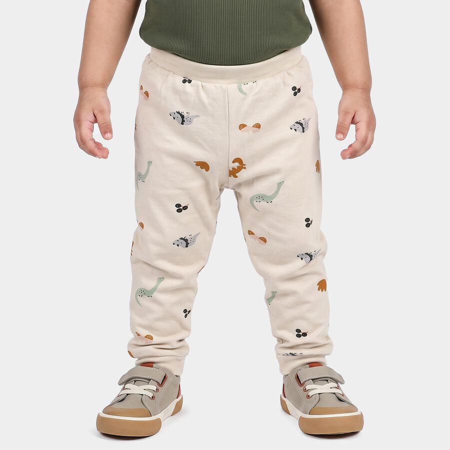 Infants Beige Jogger Graphic Printed Cotton Pyjama, गहरा पीला, large