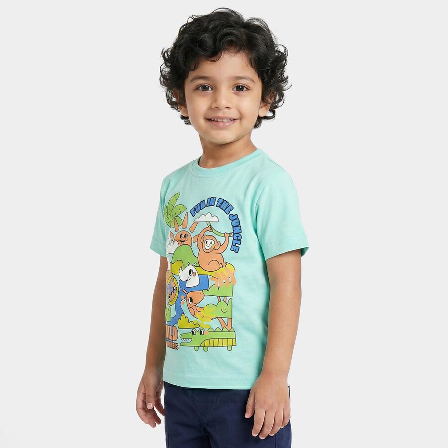 Boys Light Blue Cotton Round Neck Regular Boys T-Shirt, Light Blue, large