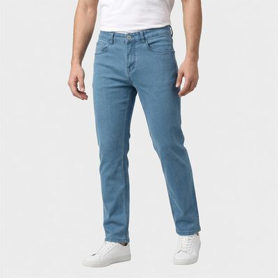 Men's Light Blue Straight Fit Washed Jeans