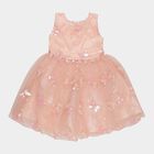 Girls' Soft Peach Butterfly Sequin Sleeveless Party Frock, Peach, small image number null