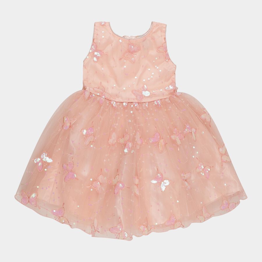 Girls' Soft Peach Butterfly Sequin Sleeveless Party Frock, Peach, large image number null
