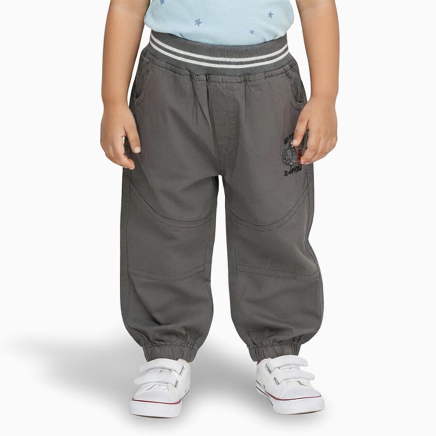 Infants Muted Charcoal Grey Elastic Waist Jogger Trousers, हल्का ग्रे, large image number null