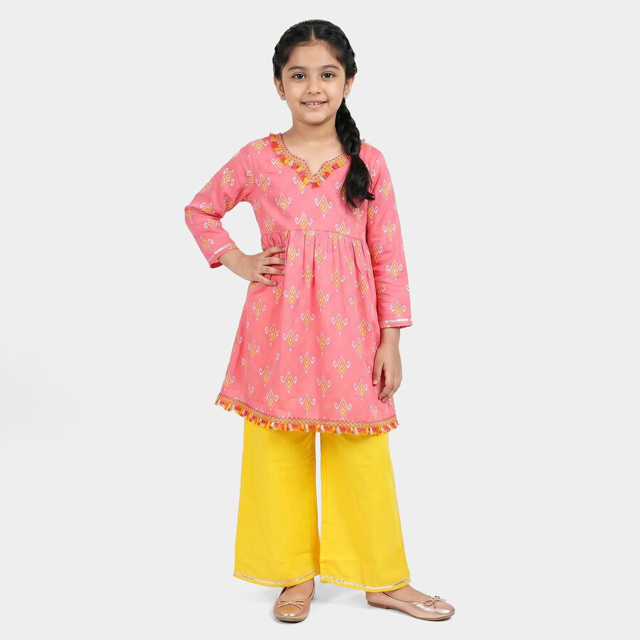 Girls Pink V Neck Fusion Set Fusion Set Upper and Bottom Set, Light Pink, large