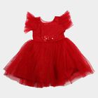 Girls' Fuchsia Fit and Flare Glitter Net Party Wear Frock, रानी (फ्यूशिया), small