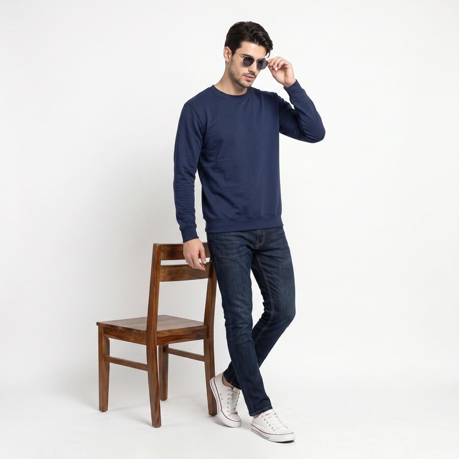 Men's Navy Blue Crew Neck Pullover Sweatshirt, Dark Blue, large