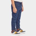 Boys' Navy Blue Slim Fit Drawstring Jeans, गहरा नीला, small