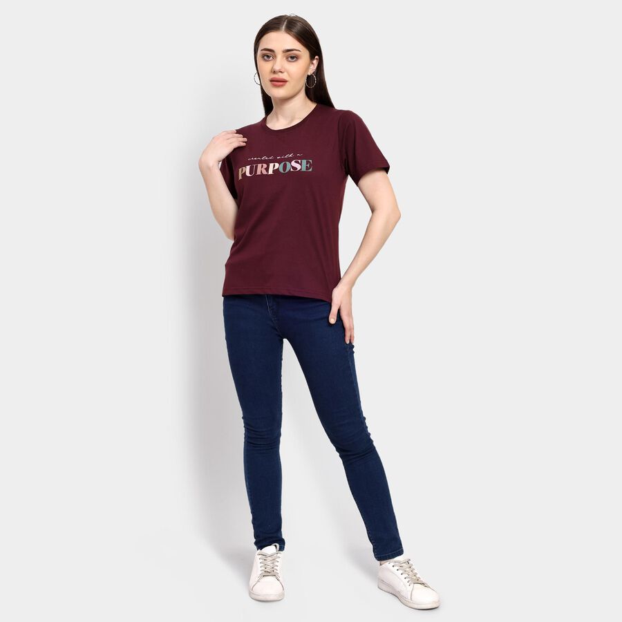 Ladies' Round Neck T-Shirt , Wine, large image number null