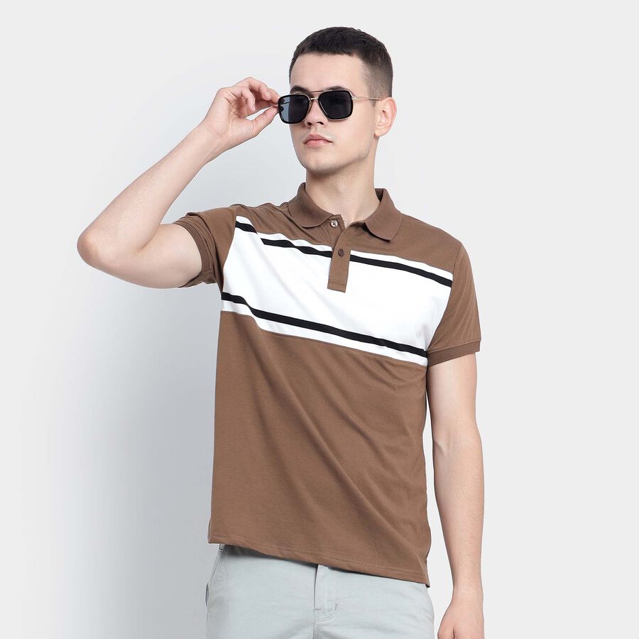 Cut & Sew Polo Shirt, Brown, large image number null
