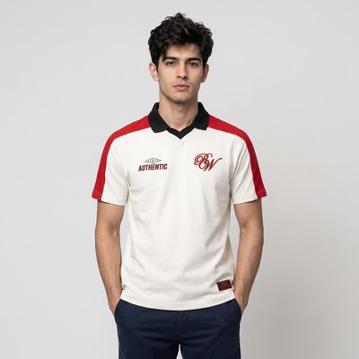 Men's White Polo Neck Graphic Print T-Shirt