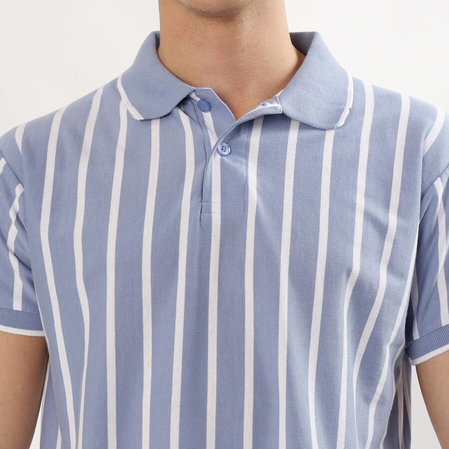 Men's Light Blue Polo Neck Casual T-Shirt, Light Blue, large image number null