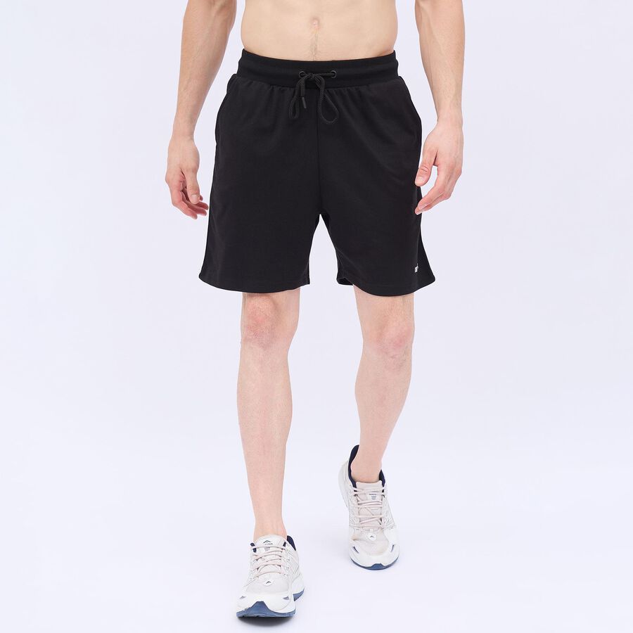 Men's Jet Black Regular Fit Side-Striped Bermuda Shorts, काला, large