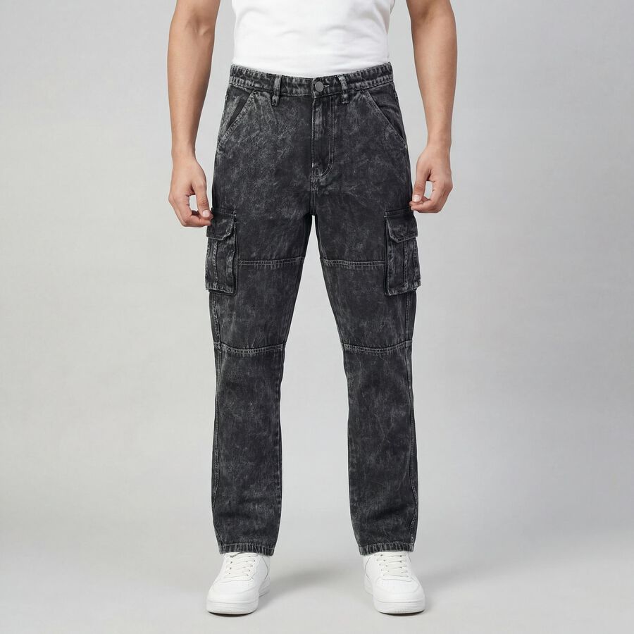 Men's Black Regular Fit Classic Jeans, काला, large