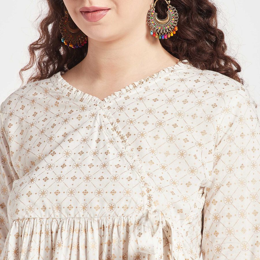 All Over Print A Line Kurti, Off White, large image number null