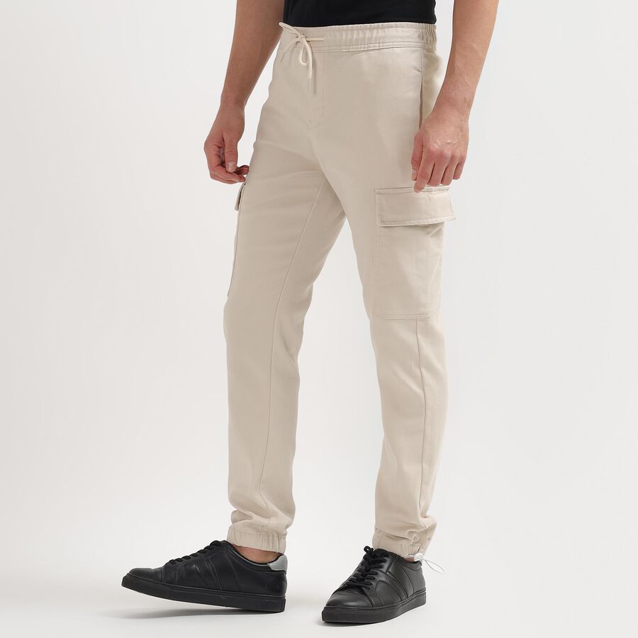 Men's Slim Fit Casual Trousers, Ecru Melange, large image number null