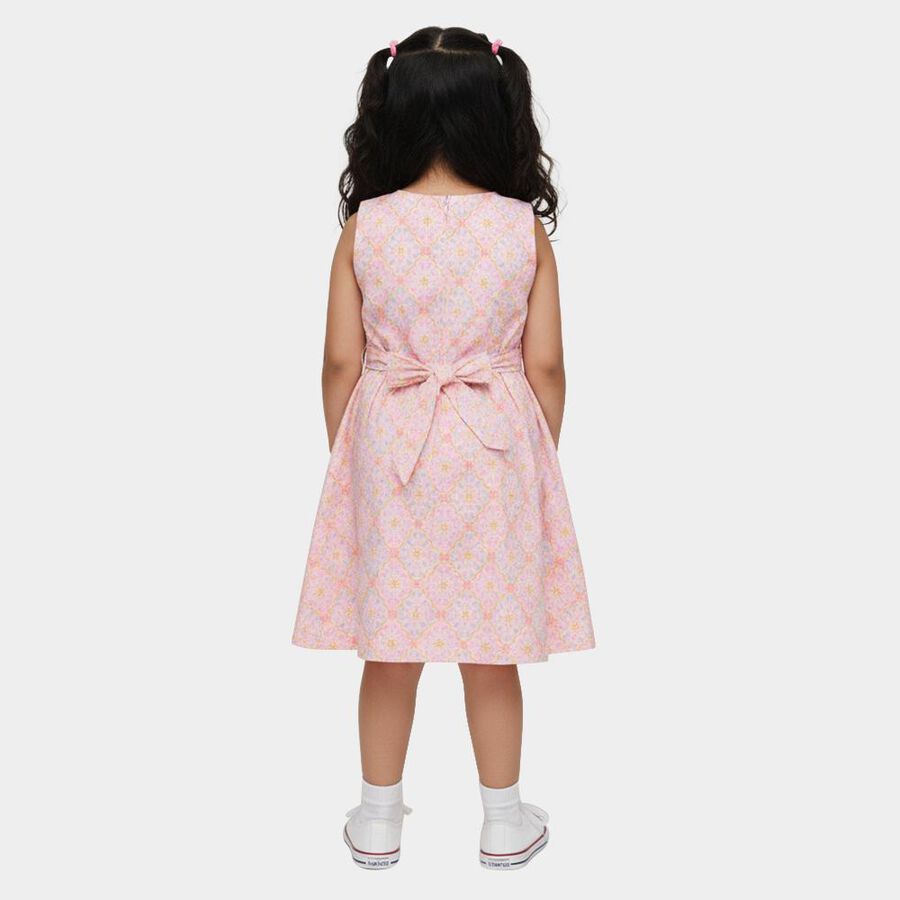 Girls' Light Pink Cotton Sleeveless A-Line Frock, Light Pink, large