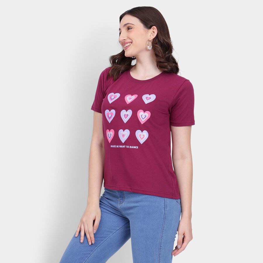 Ladies' Round Neck T-Shirt , वाइन, large image number null